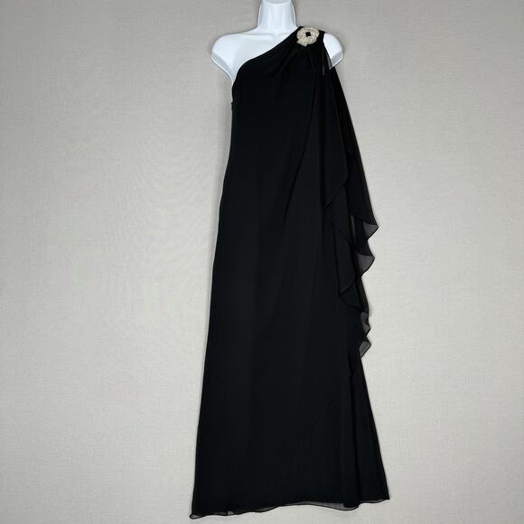 Xscape Dresses & Skirts - XSCAPE Dress Womens 4 Black One Shoulder Rhinestone Sash Gown Evening Formal